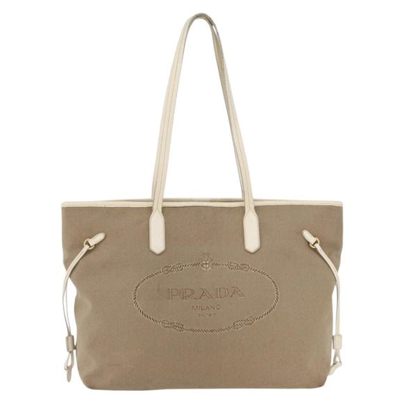 PRADA Tote Bag Canvas Beige Gold Auth ka4014