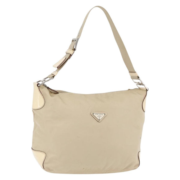 PRADA Shoulder Bag Nylon Beige Silver Auth ka4019