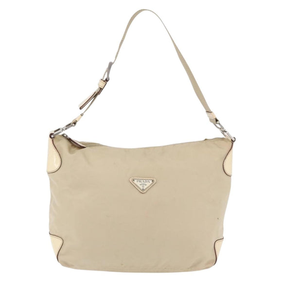 PRADA Shoulder Bag Nylon Beige Silver Auth ka4019