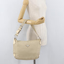 PRADA Shoulder Bag Nylon Beige Silver Auth ka4019-23