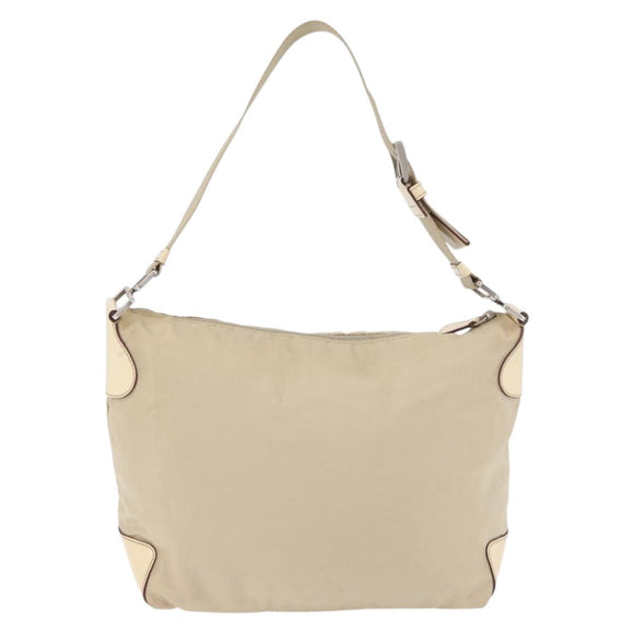 PRADA Shoulder Bag Nylon Beige Silver Auth ka4019