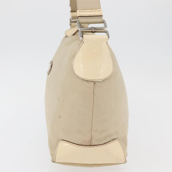 PRADA Shoulder Bag Nylon Beige Silver Auth ka4019