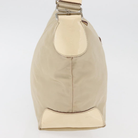 PRADA Shoulder Bag Nylon Beige Silver Auth ka4019
