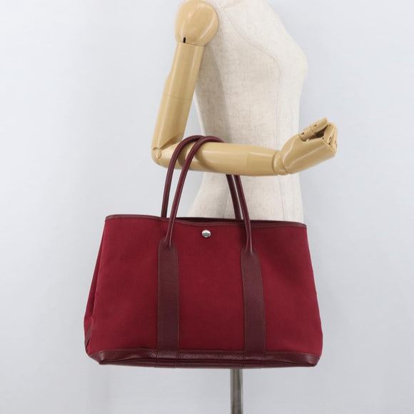 HERMES Garden Party PM Hand Bag Towar Officche Red Silver Auth ka4028