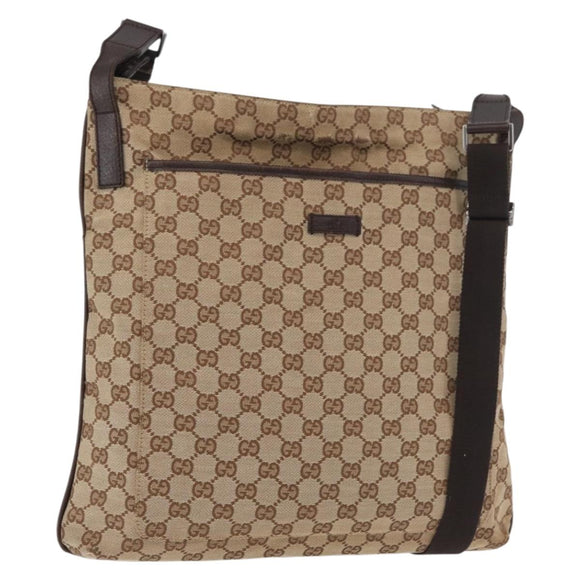 GUCCI GG Canvas Shoulder Bag Beige Silver 122791 Auth ka4032