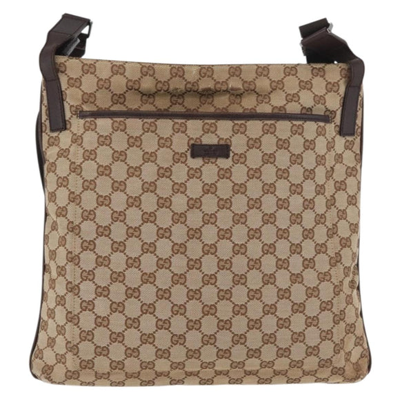 GUCCI GG Canvas Shoulder Bag Beige Silver 122791 Auth ka4032