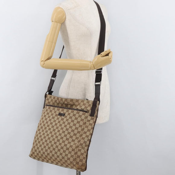 GUCCI GG Canvas Shoulder Bag Beige Silver 122791 Auth ka4032