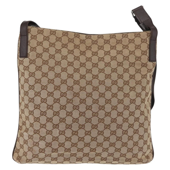 GUCCI GG Canvas Shoulder Bag Beige Silver 122791 Auth ka4032