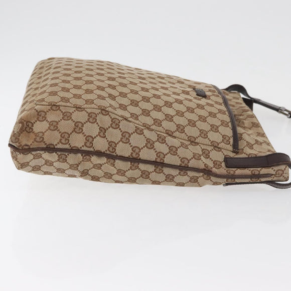 GUCCI GG Canvas Shoulder Bag Beige Silver 122791 Auth ka4032