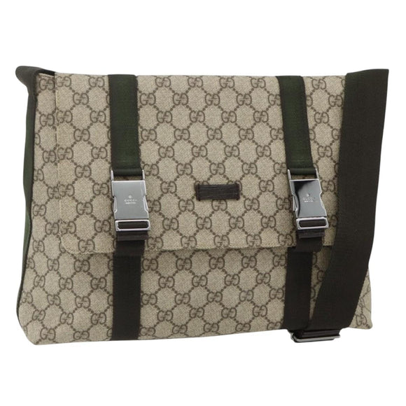 GUCCI GG Supreme Shoulder Bag PVC Beige Silver 122373 Auth ka4034A