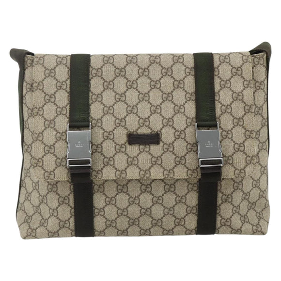 GUCCI GG Supreme Shoulder Bag PVC Beige Silver 122373 Auth ka4034A