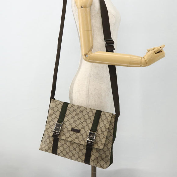 GUCCI GG Supreme Shoulder Bag PVC Beige Silver 122373 Auth ka4034A