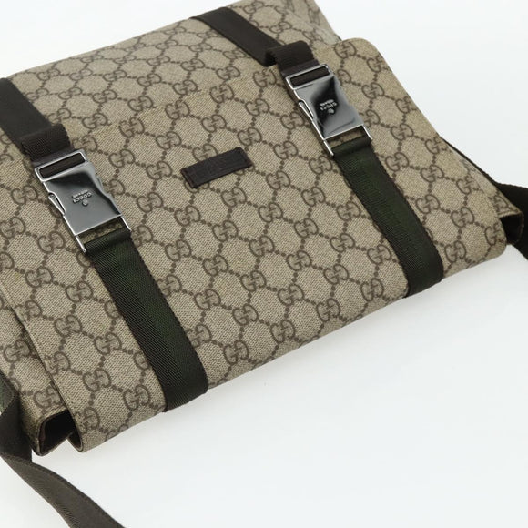 GUCCI GG Supreme Shoulder Bag PVC Beige Silver 122373 Auth ka4034A