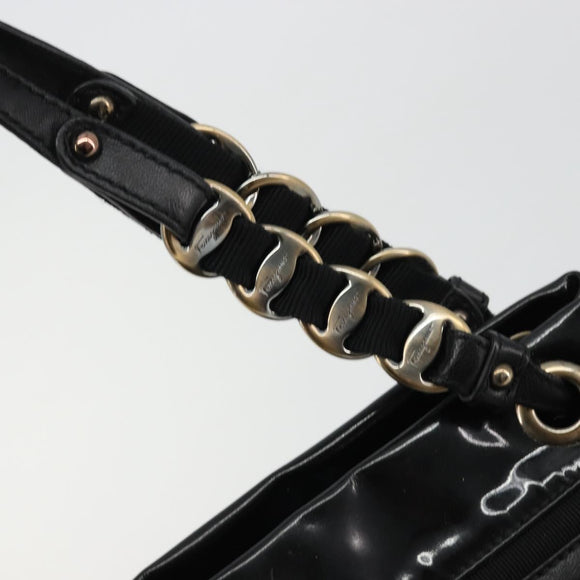 Salvatore Ferragamo Hand Bag Patent leather Black Gold Auth ka4036