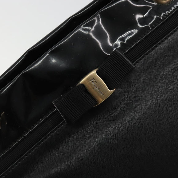 Salvatore Ferragamo Hand Bag Patent leather Black Gold Auth ka4036
