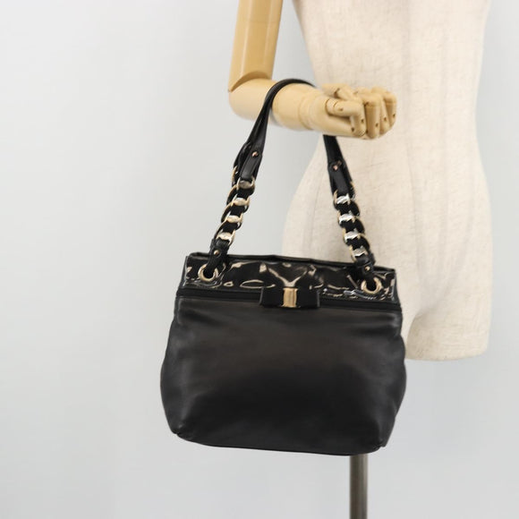 Salvatore Ferragamo Hand Bag Patent leather Black Gold Auth ka4036