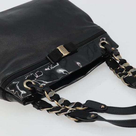 Salvatore Ferragamo Hand Bag Patent leather Black Gold Auth ka4036