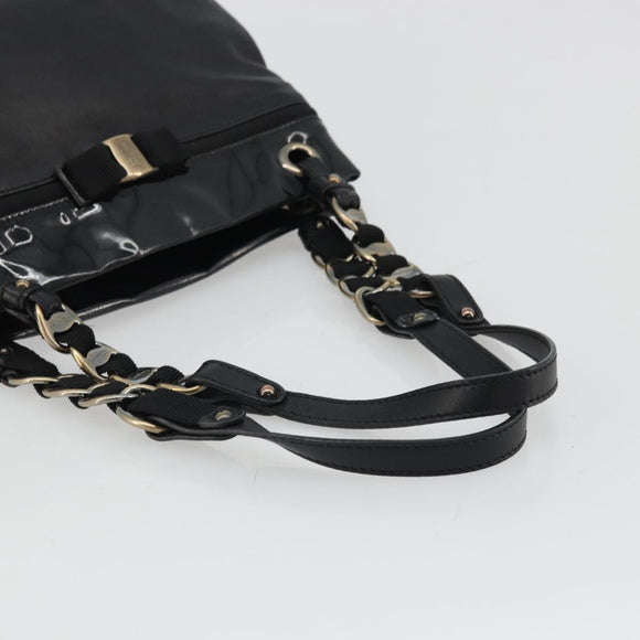 Salvatore Ferragamo Hand Bag Patent leather Black Gold Auth ka4036