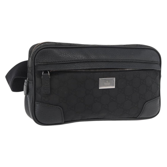 GUCCI GG Canvas Waist bag Nylon Leather Outlet Black Silver 336672 Auth ka4037