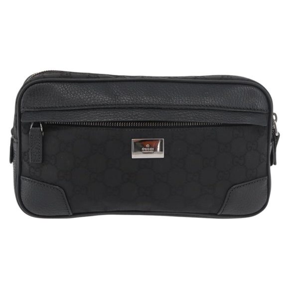 GUCCI GG Canvas Waist bag Nylon Leather Outlet Black Silver 336672 Auth ka4037