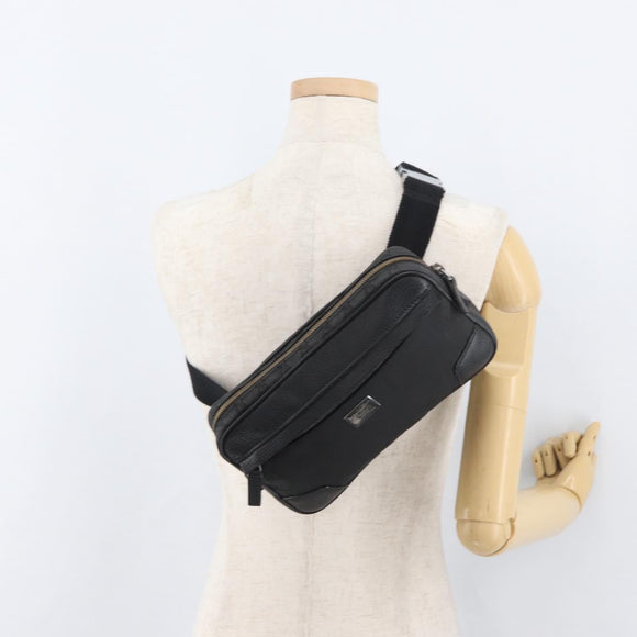 GUCCI GG Canvas Waist bag Nylon Leather Outlet Black Silver 336672 Auth ka4037
