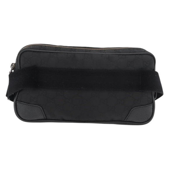 GUCCI GG Canvas Waist bag Nylon Leather Outlet Black Silver 336672 Auth ka4037