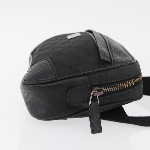 GUCCI GG Canvas Waist bag Nylon Leather Outlet Black Silver 336672 Auth ka4037