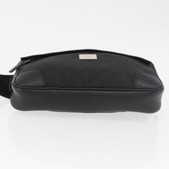 GUCCI GG Canvas Waist bag Nylon Leather Outlet Black Silver 336672 Auth ka4037