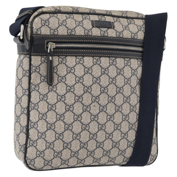 GUCCI GG Supreme Shoulder Bag PVC Navy Silver 201448 Auth ka4041