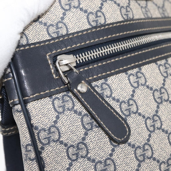GUCCI GG Supreme Shoulder Bag PVC Navy Silver 201448 Auth ka4041