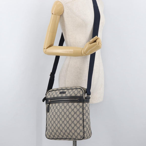 GUCCI GG Supreme Shoulder Bag PVC Navy Silver 201448 Auth ka4041