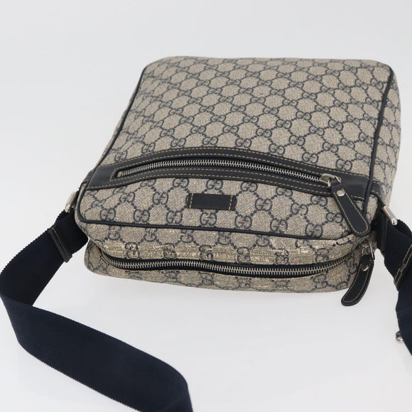 GUCCI GG Supreme Shoulder Bag PVC Navy Silver 201448 Auth ka4041