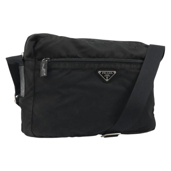 PRADA Shoulder Bag Nylon Black Silver Auth ka4043