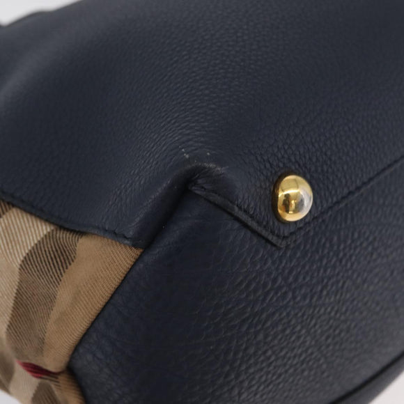 BURBERRY Hand Bag Leather Canvas 2way Navy Gold Auth ka4045A