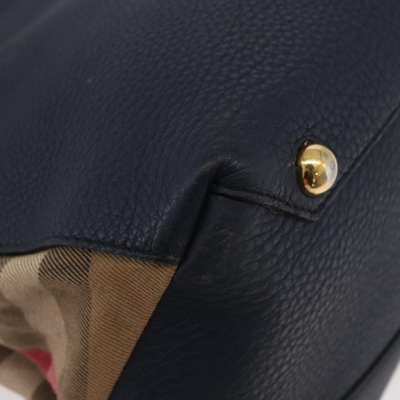 BURBERRY Hand Bag Leather Canvas 2way Navy Gold Auth ka4045A