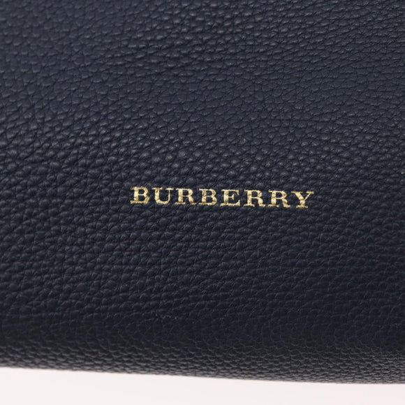 BURBERRY Hand Bag Leather Canvas 2way Navy Gold Auth ka4045A
