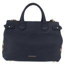 BURBERRY Hand Bag Leather Canvas 2way Navy Gold Auth ka4045A-13