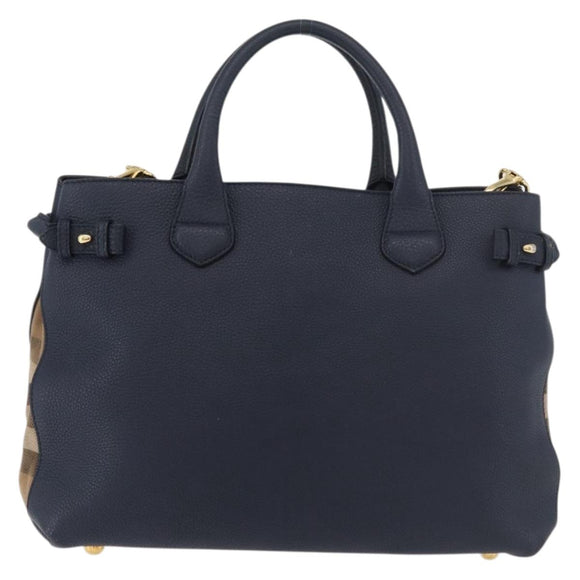 BURBERRY Hand Bag Leather Canvas 2way Navy Gold Auth ka4045A