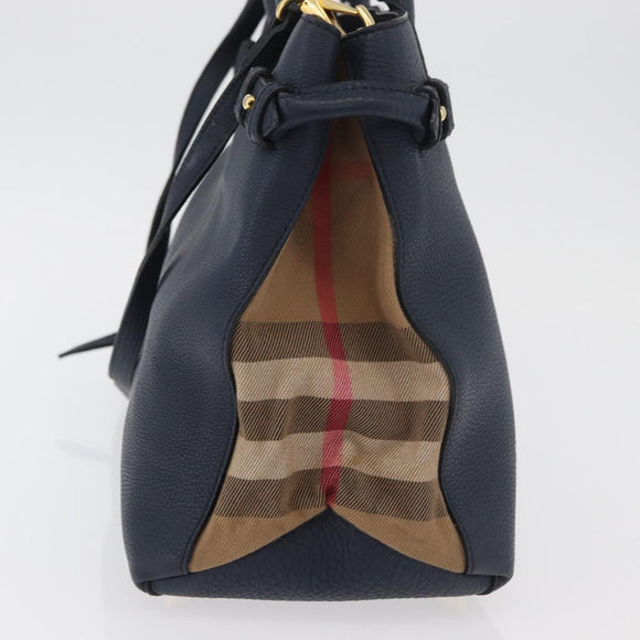 BURBERRY Hand Bag Leather Canvas 2way Navy Gold Auth ka4045A