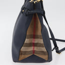 BURBERRY Hand Bag Leather Canvas 2way Navy Gold Auth ka4045A-4