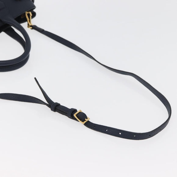 BURBERRY Hand Bag Leather Canvas 2way Navy Gold Auth ka4045A