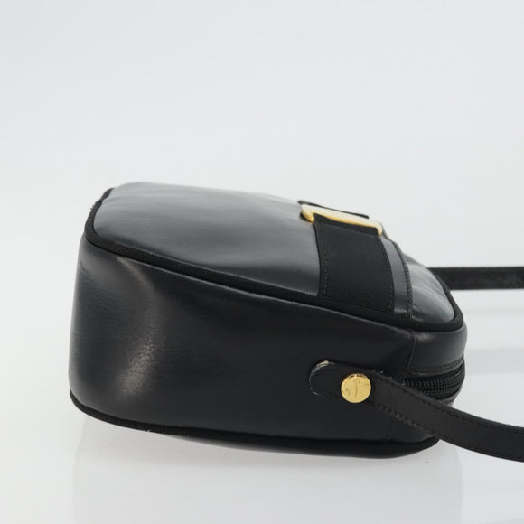 Salvatore Ferragamo Vala Shoulder Bag Leather Black Gold Auth ka4046