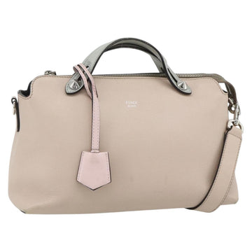 FENDI By The Way Shoulder Bag Leather 2way Beige Silver Auth ka4047A