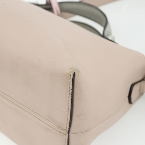 FENDI By The Way Shoulder Bag Leather 2way Beige Silver Auth ka4047A