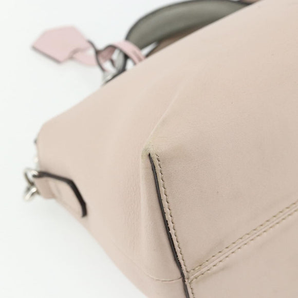 FENDI By The Way Shoulder Bag Leather 2way Beige Silver Auth ka4047A