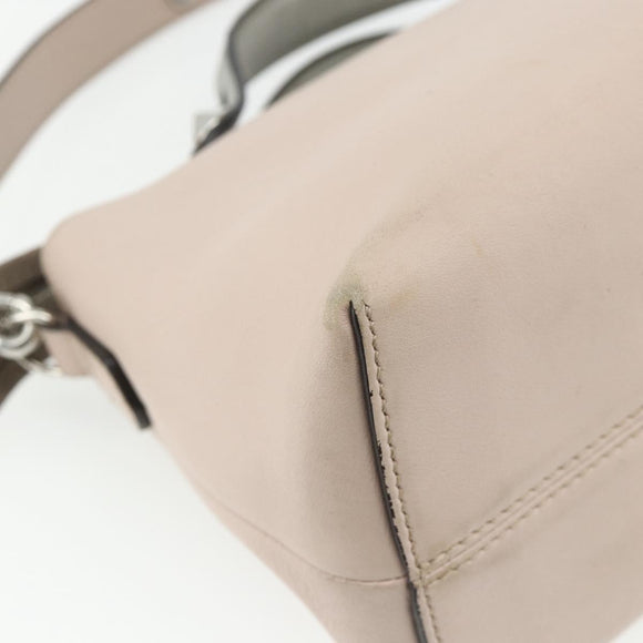 FENDI By The Way Shoulder Bag Leather 2way Beige Silver Auth ka4047A