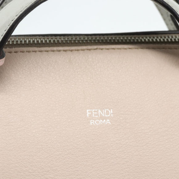 FENDI By The Way Shoulder Bag Leather 2way Beige Silver Auth ka4047A