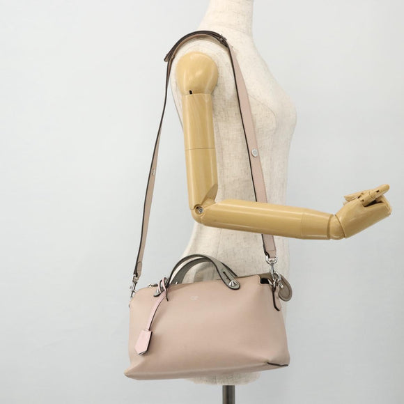 FENDI By The Way Shoulder Bag Leather 2way Beige Silver Auth ka4047A