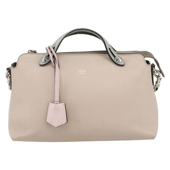 FENDI By The Way Shoulder Bag Leather 2way Beige Silver Auth ka4047A