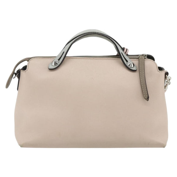 FENDI By The Way Shoulder Bag Leather 2way Beige Silver Auth ka4047A